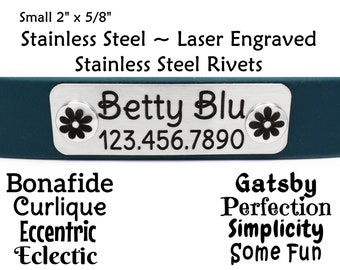 Rivet On Name Plate, Personalized Stainless ID for your Dog Collar, 316 Stainless Steel, Laser Engraved ~ Small
