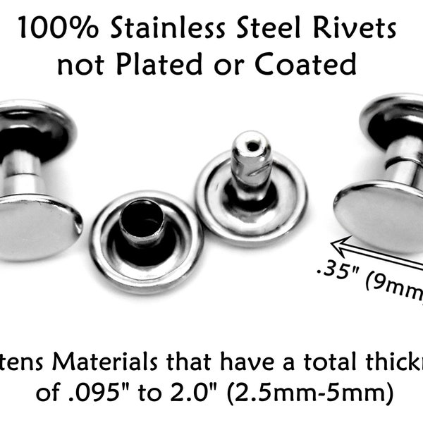 Stainless Steel Rivets, Double Cap Rivets, Rivets for Leather, Rivets for Biothane, Stainless Fasteners, Type 304 Stainless Rivets,