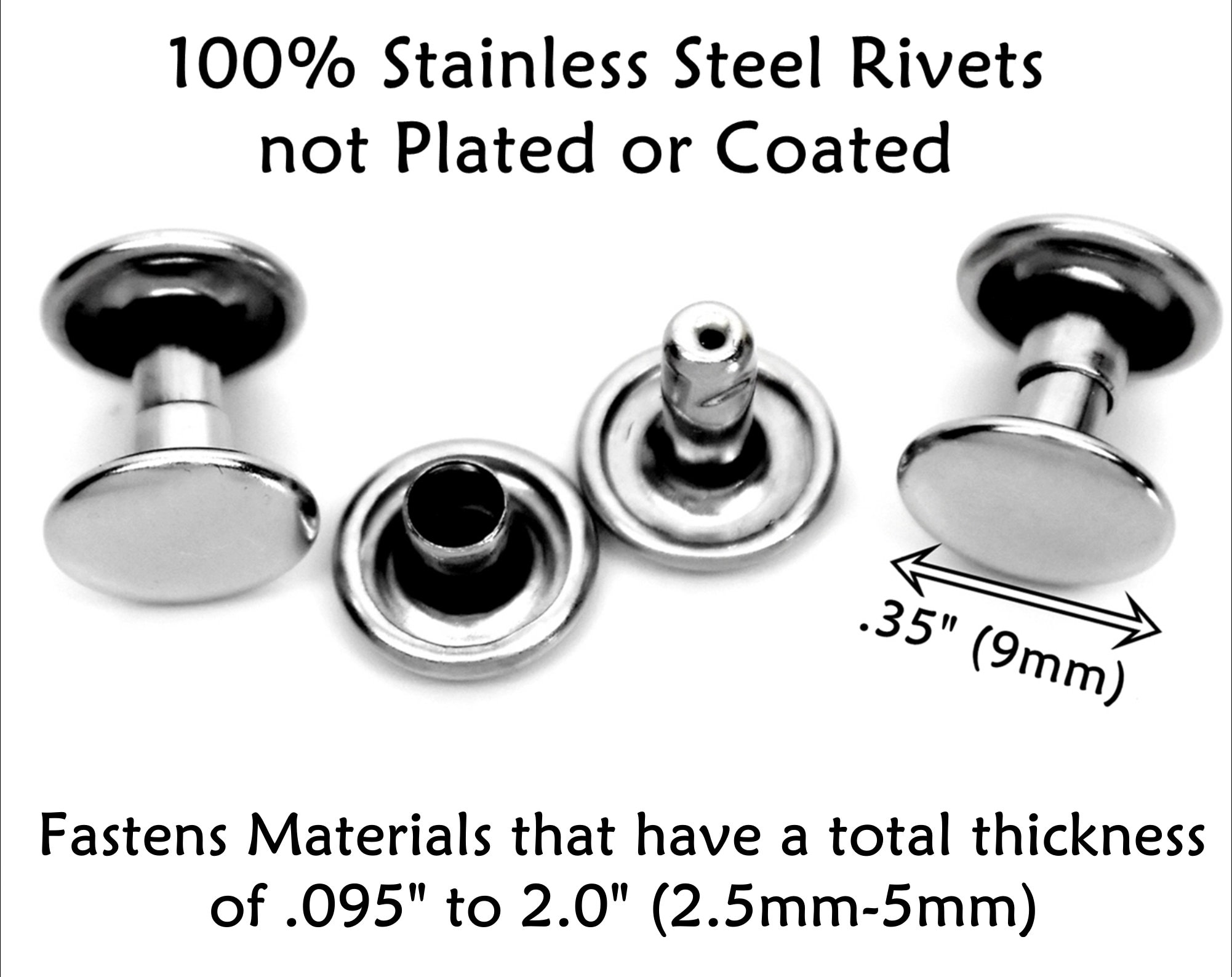 100pack Multi Size Double Cap Rivets Round Rivet Fasteners for