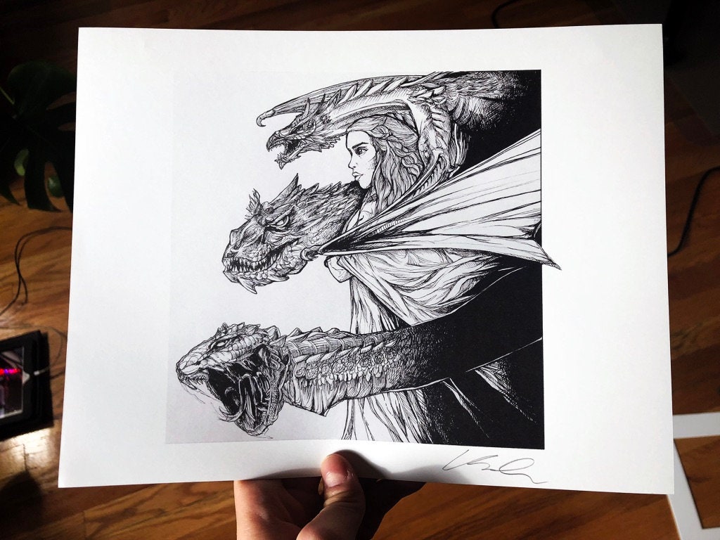 Mother of Dragons ART PRINT Dragon Painting Fantasy Wall - Etsy