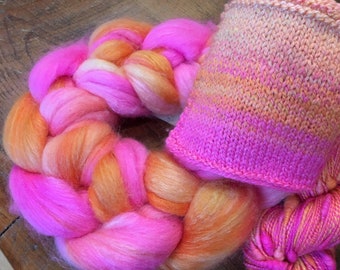 Hand-painted BFL/Silk Top 4 oz. - Fuchsia