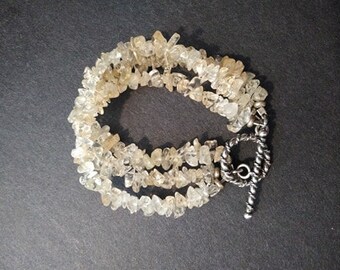 Citrine Chip Bracelet Triple Strand w Sterling Toggle