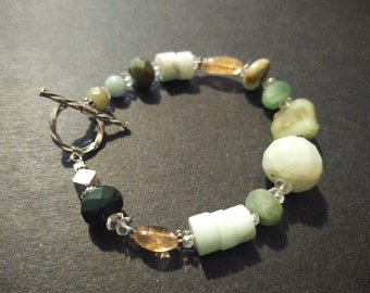 Citrine Chip Bracelet Triple Strand w Sterling Toggle