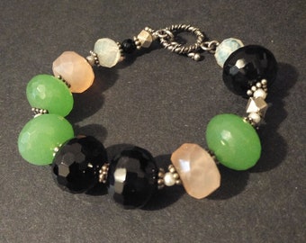 Citrine Chip Bracelet Triple Strand w Sterling Toggle