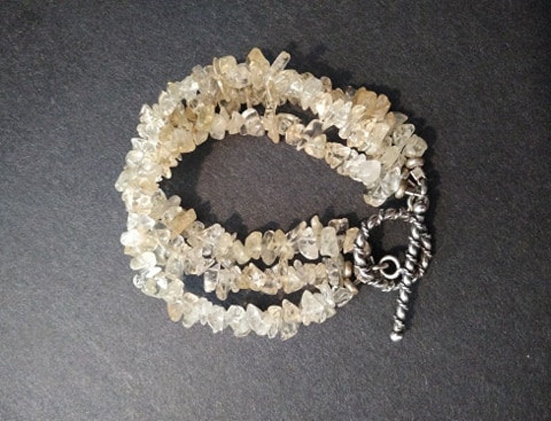 Citrine Chip Bracelet Triple Strand w Sterling Toggle