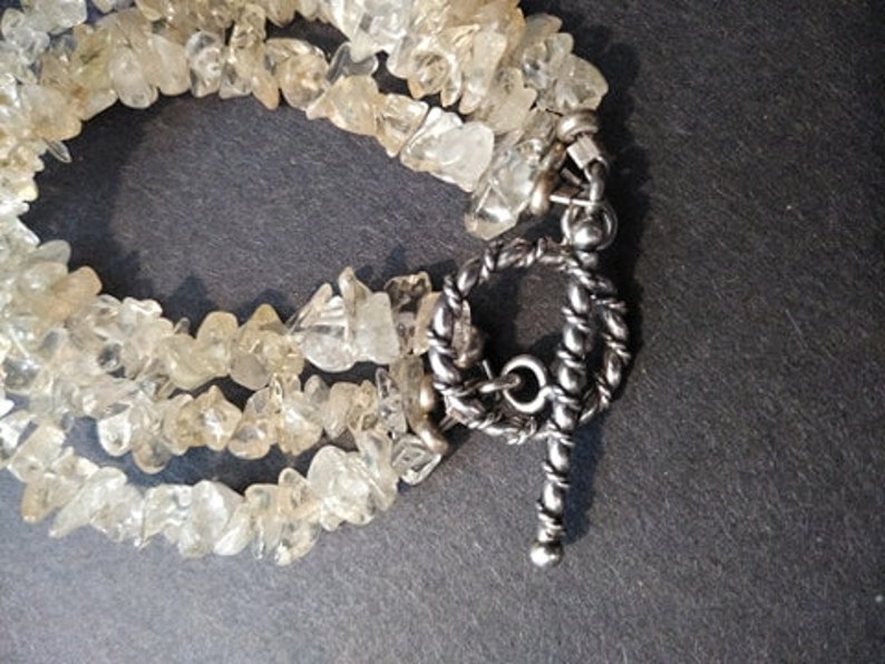 Citrine Chip Bracelet Triple Strand w Sterling Toggle