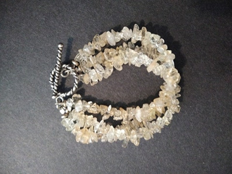 Citrine Chip Bracelet Triple Strand w Sterling Toggle