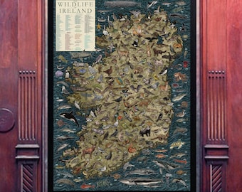 Wildlife of Ireland Map / Hand-illustrated Educational Poster / Map Print / Wall Art