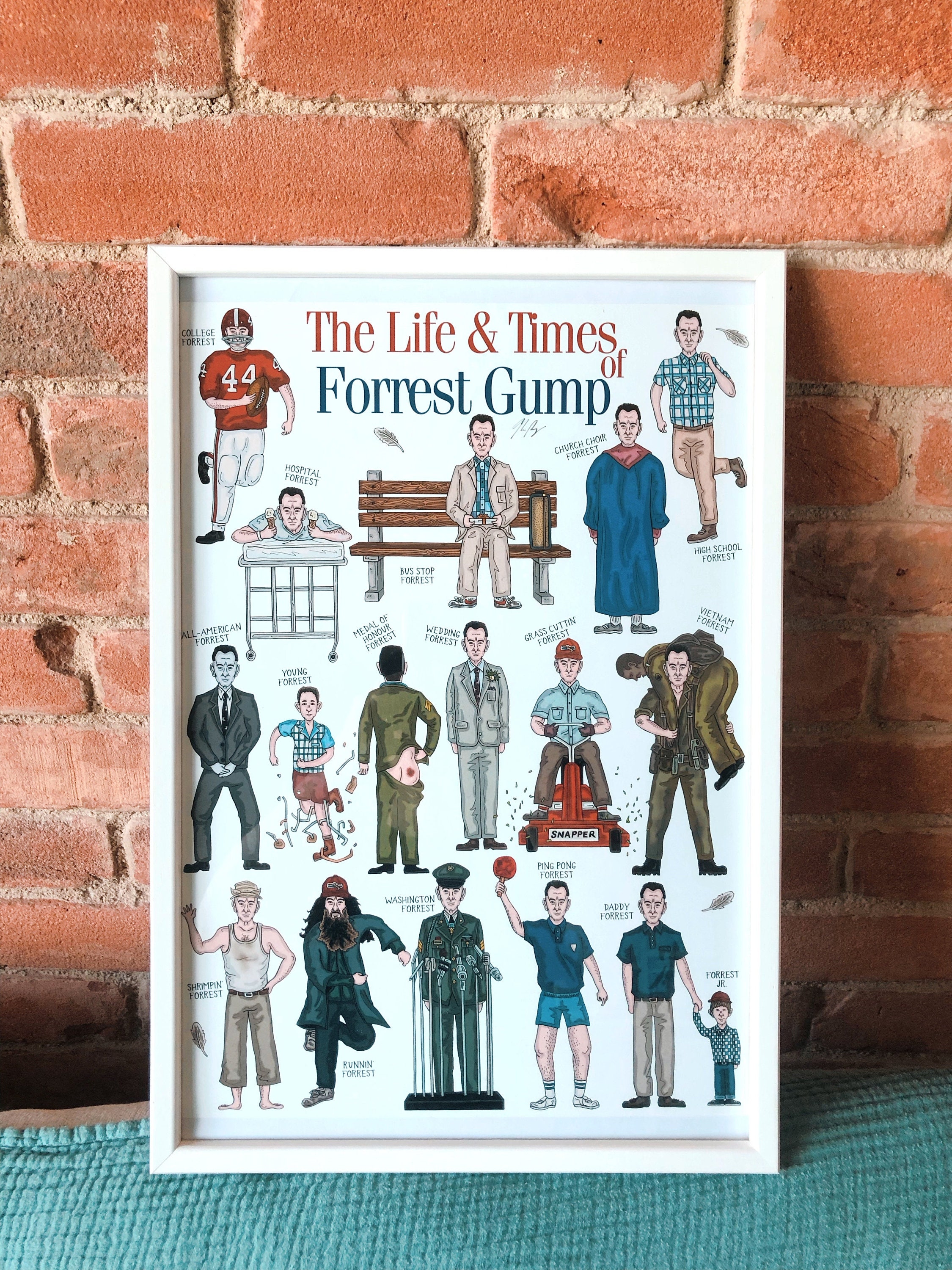 The Life Times of Forrest Gump Illustrated Movie Poster. Fun Gift Idea for Film Buff Etsy