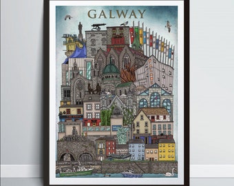 Galway, Ireland Cityscape - Illustration print