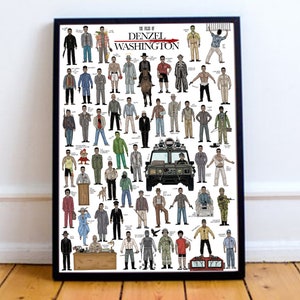The Films Of Denzel Washington - Poster illustrato del film. Divertente idea regalo per gli amanti del cinema.