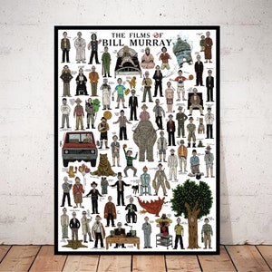 Die Filme von Bill Murray - Illustriertes Filmplakat. Witzige Geschenkidee für Filmfans.