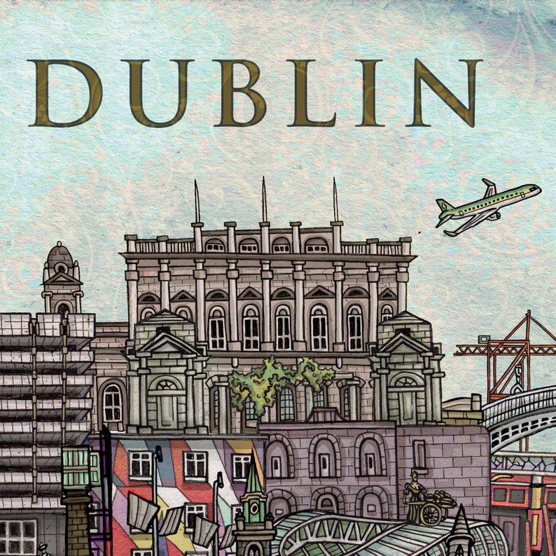 Dublin Ireland Cityscape Illustrated Poster Print. Great Etsy