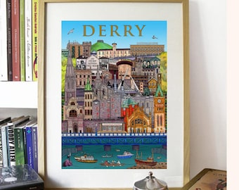 Derry City, Ireland Cityscape - Illustration print