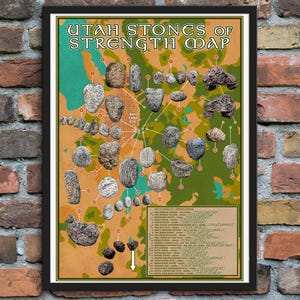 Carte des pierres de force de l'Utah - Impression d'affiche dessinée à la main de toutes les pierres de levage de l'Utah