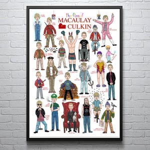 The Films Of Macaulay Culkin - Illustrated movie poster. Fun gift idea for film buffs.