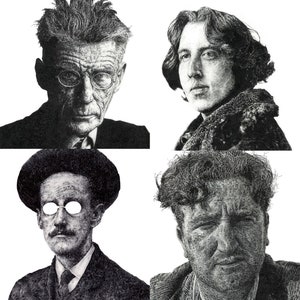 FORFAIT CADEAU DE 4 portraits d&#39;écrivains irlandais célèbres (4 pour le prix de 2) - James Joyce, Brendan Behan, Oscar Wilde, Samuel Beckett