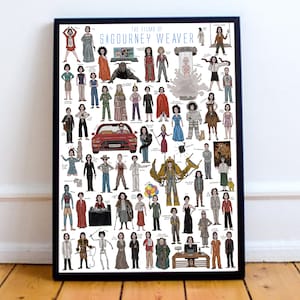 Sigourney Weaver Filmography Art Print: Hand-Drawn Movie Poster