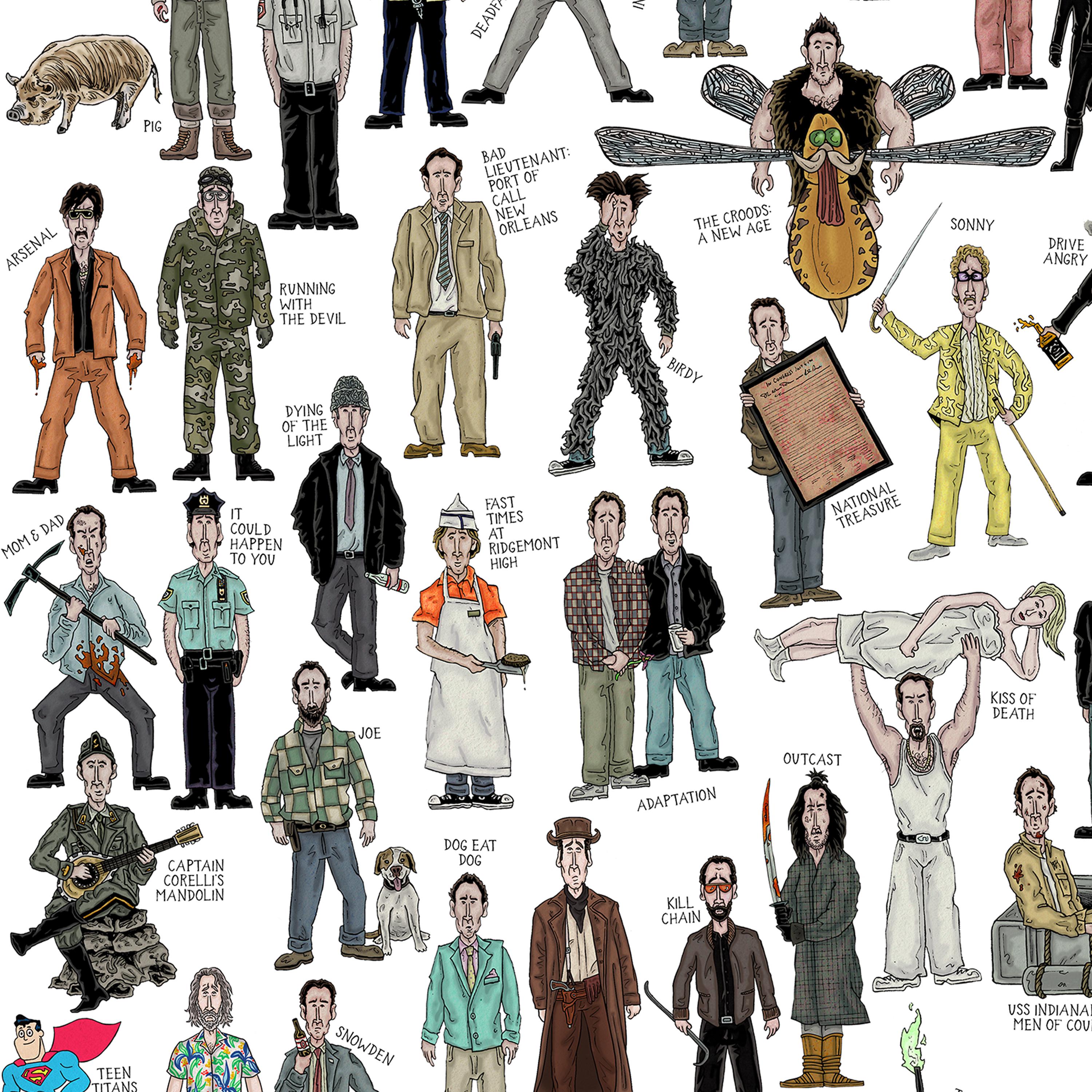 The Films of Nicolas Cage Illustrated Movie Poster - Ideal Gift for ...