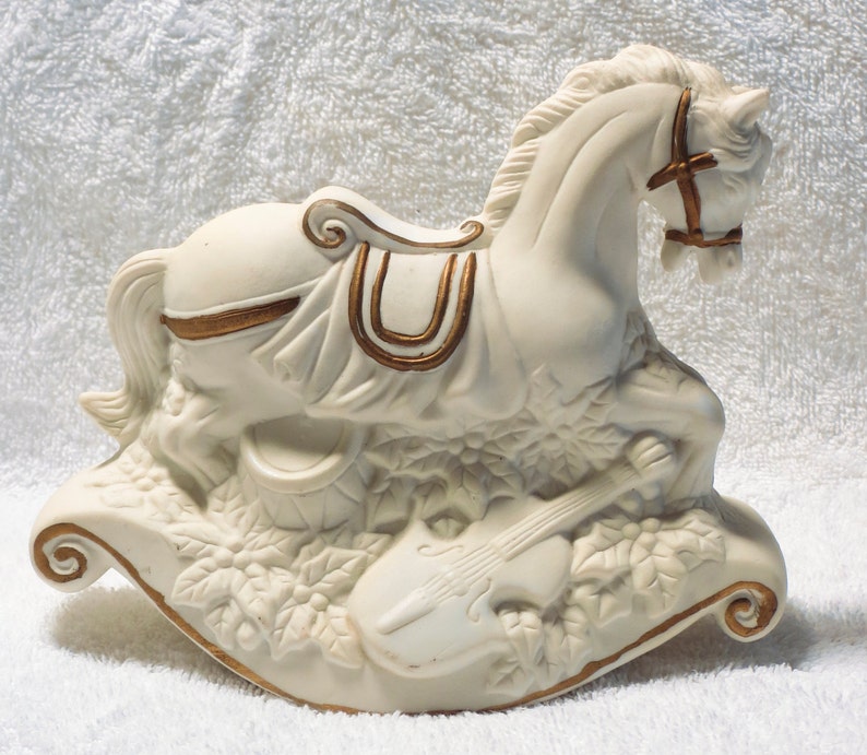 Vintage Porcelain Rocking Horse Music Box with Gold Trim Plays Etsy