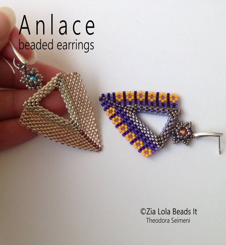 Instant Download Anlace beaded earrings 2 colors plus BONUS PATTERN tutorial image 1