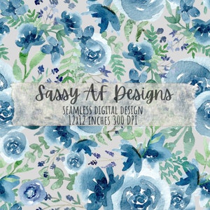 Blue floral seamless files, spring floral, blue spring floral, 300 DPI, 12x12 inches, seamless flower file