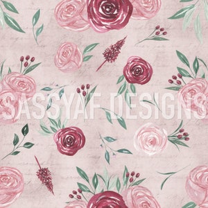 Vintage Rose Floral, 300 DPI,  Seamless File, Floral Digital Design, Mauve, Pink, Seamless Floral File
