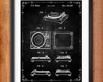 Printable Record Player Turntable Patent Decor Turntable Gift Digital Download Wall Art Decor Phonograph Blueprint Clip Art 1032