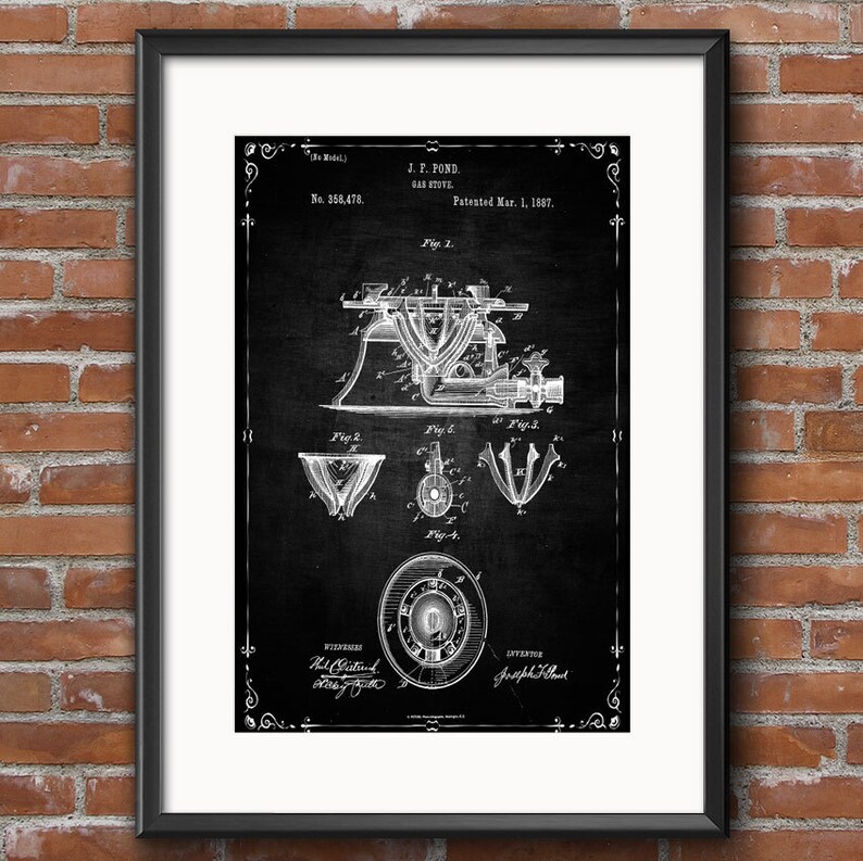 Gas Stove Patent Wall Art Poster Print Kitchen Decoration Restaurant Decor Digital Instant Printable