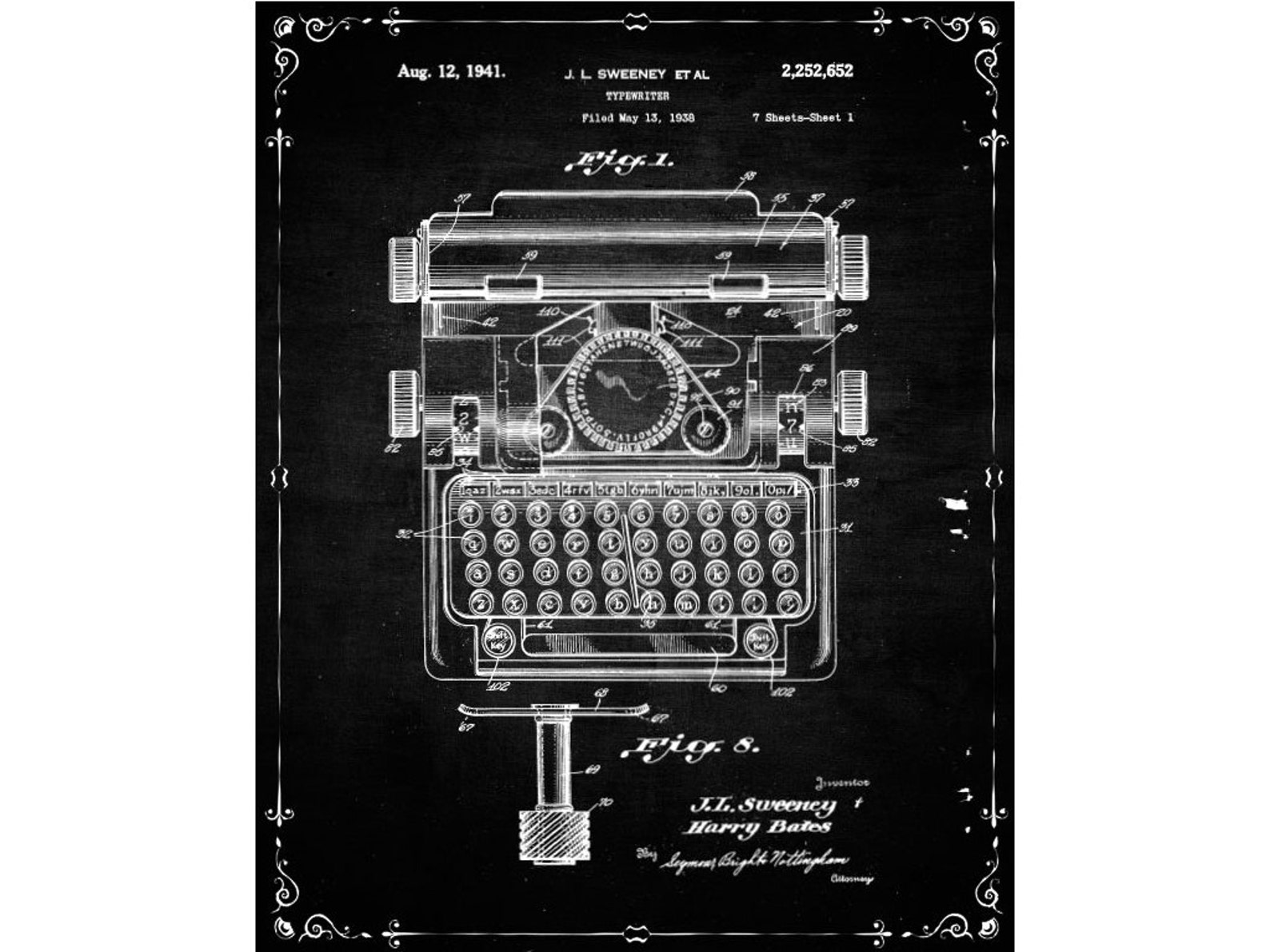 Typewriter Poster, Typewriter Patent, Typewriter Print, Typewriter Art