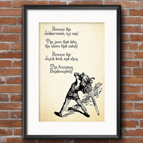 Items Similar To JABBERWOCKY POEM Beware The Jabberwock My Son