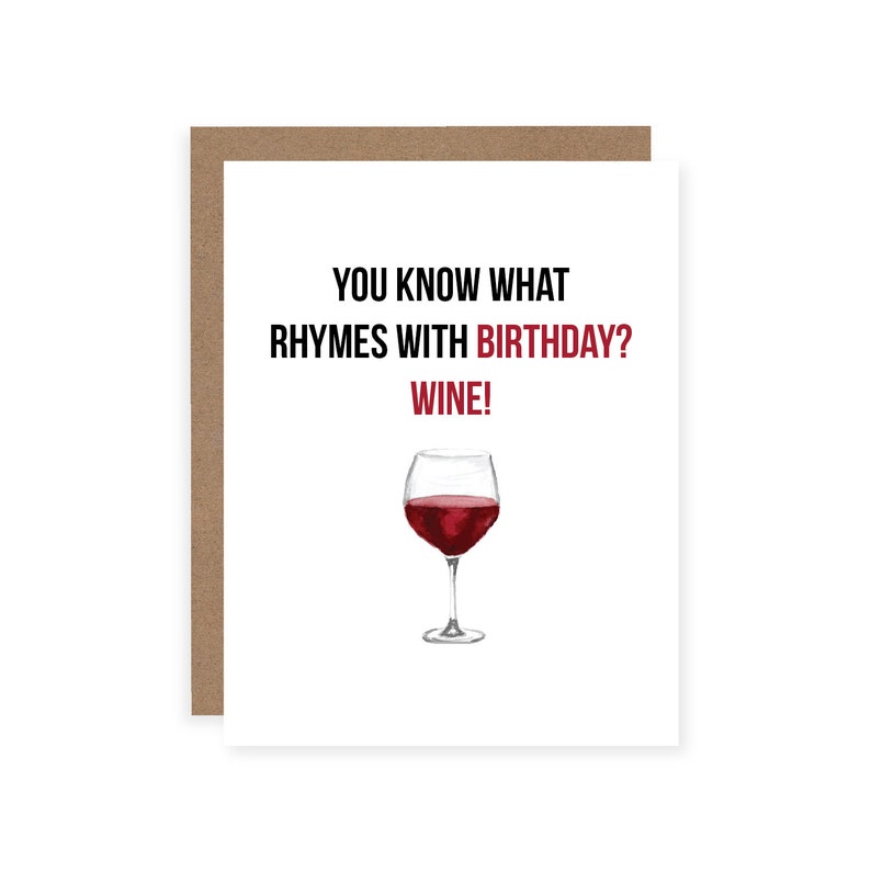 Rhymes With Red Wine Card Funny Birthday Card You What Etsy