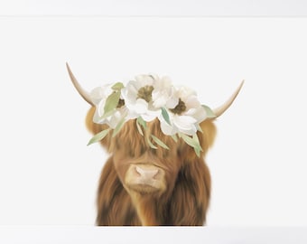 Highland Cow Print, Printable Wall Art, Highland Cow Wall Art, Highland Cow Nursery, Cow Art Print, Nursery Wall Art, Teen Girl Room Decor
