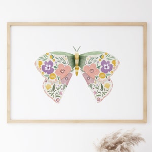 Floral Butterfly Wall Art, Nature Inspired Printable Wall Art, Girls Room Decor, Nursery Print for Girls, Botanical Art for Kids Room
