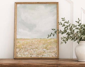 Pastel Wildflower Field Print, Soft Meadow Landscape Wall Art (Digital Download)