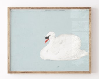 Swan Wall Art, Minimalist Animal Print, Printable Wall Art, Soft Blue Home Decor, Modern Bird Illustration, Tranquil Wall Art