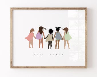 Girl Power Nursery Wall Art, Minimalist Pastel Illustration (Digital Download)