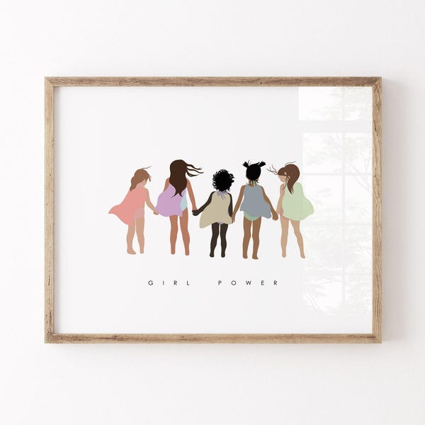 Girl Power Kinderzimmer Wandkunst, Minimalistische Pastell Illustration (Digitaler Download)