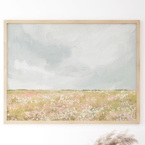 Flower Field Art Print, Pastel Meadow Print, Printable Wall Art, Nature Inspired Art, Soft Landscape Print, Living Room Art, Girls Wall Art