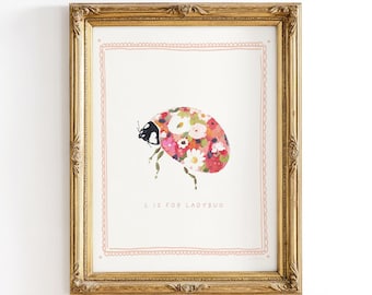 L Is for Ladybug Alphabet Print – Colorful Nursery Wall Art (Digital Download)