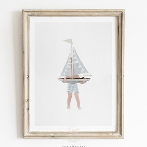 Sailboat Kids Wall Art, Coastal Nursery Decor, Printable Wall Art, Beach House Art Print, Boys Nautical Wall Art, Ocean Theme Wall Art