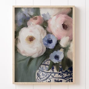 Chinoiserie Floral Wall Art, Blue and White Vase Print, Vintage Peony Artwork, Printable Flower Art, Cottagecore Wall Decor