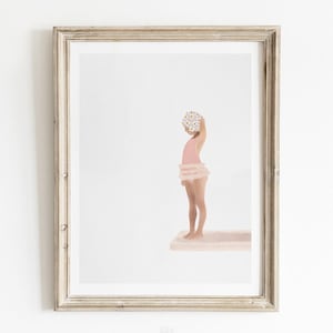 Girl Wearing Pink Swimming Suit Wall Art: Retro Kids Bathroom Print