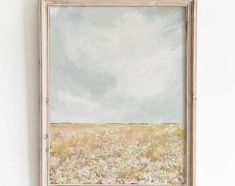 Pastel Wildflower Field Print, Soft Meadow Landscape Wall Art (Digital Download)