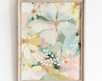 Abstract Daisy Floral Wall Art: Modern Pastel Botanical Print (Digital Download)