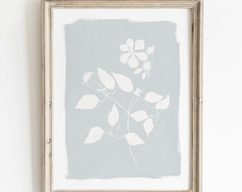 Blue and White Floral Wall Art: Lino Style Wildflower