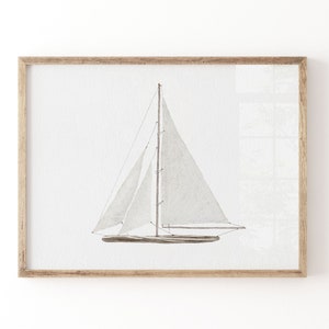 Lámina de acuarela de velero, decoración de barco costero, arte mural imprimible, arte náutico para guardería, decoración de casa de playa, decoración de pared de casa de lago