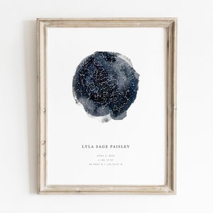 Watercolour Custom Star Map, Night Sky Print for Nursery (Printable)