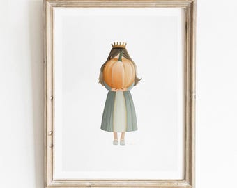 Princess and Pumpkin Nursery Wall Art - Girls Fall Decor (Digital Download)