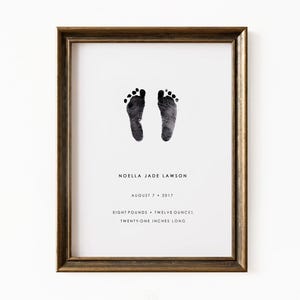 Arte personalizado con huellas de bebé - Recuerdo personalizado con datos de nacimiento (archivo digital)